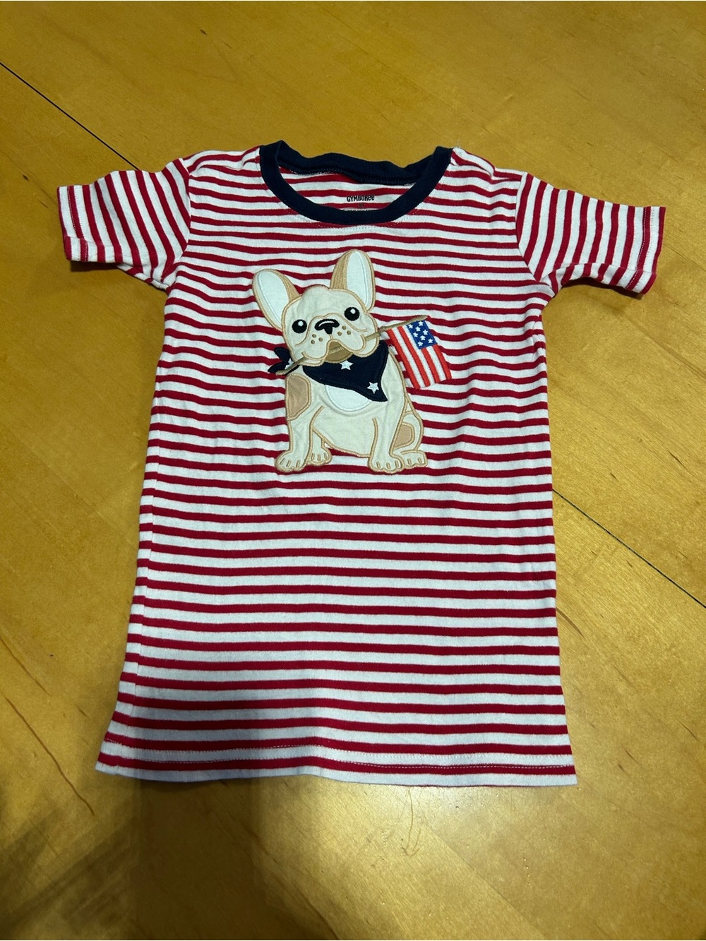 Red & White Striped Kids Tee with Dog Applique